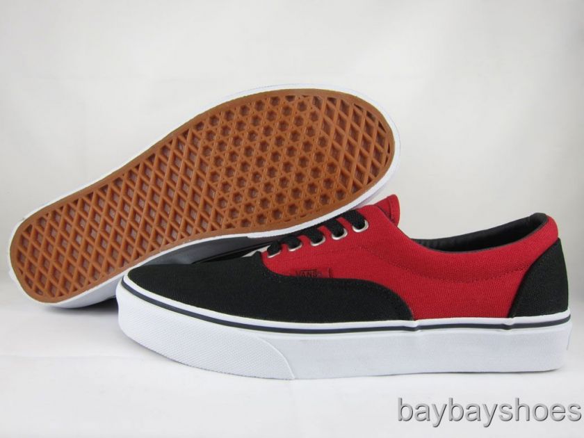 VANS ERA 2 TONE BLACK/RED CLASSIC SKATE MENS ALL SIZES  