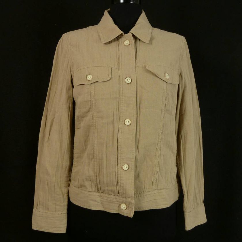 Jill Soft Crinkled Double Gauze Khaki Cotton Trucker Safari Jacket 