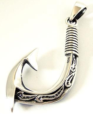 TRIBAL TATTOO FISH HOOK 925 STERLING SILVER PENDANT NEW on PopScreen