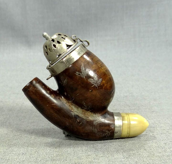   TOBACCO SMOKING PIPE LIDDED BOWL~CARVED CONIFEROUS TREE MOTIF  