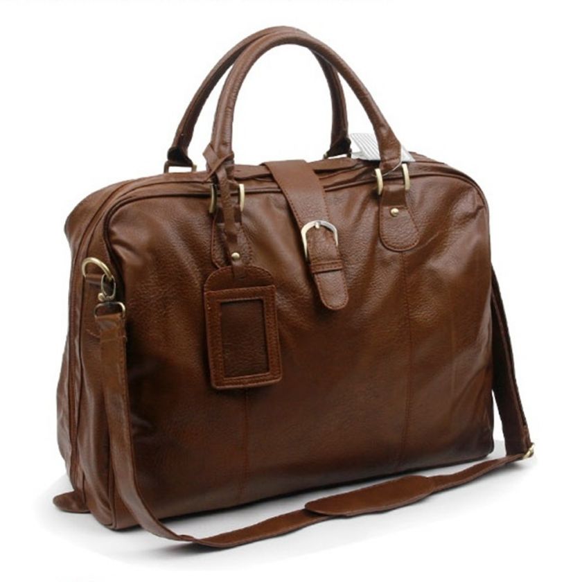 Mens Leather Travel Luggage Gym Shoulder Bag Tote Brown  