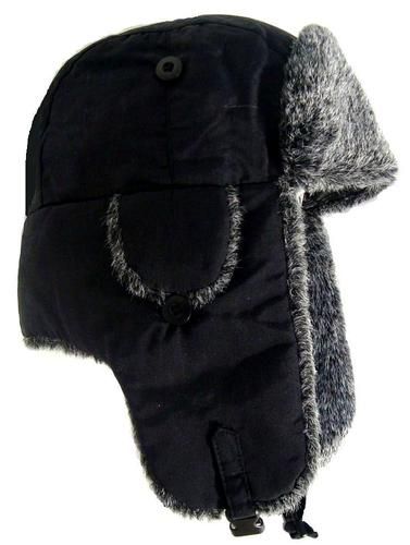 RUSSIAN COSSACK TRAPPER HAT MENS XL BLACK & GREY FUR WINTER SKI 