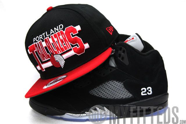 Portland Trail Blazer World Stripe Snap Black Red White New Era 