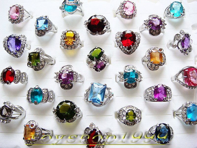 wholesale lots of 25pieces Rhinestone CZ Silver Rings  