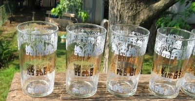 RETO GLASSES LOT OF 4 TOWNHOUSES BLUE AND GOLD NEAT   