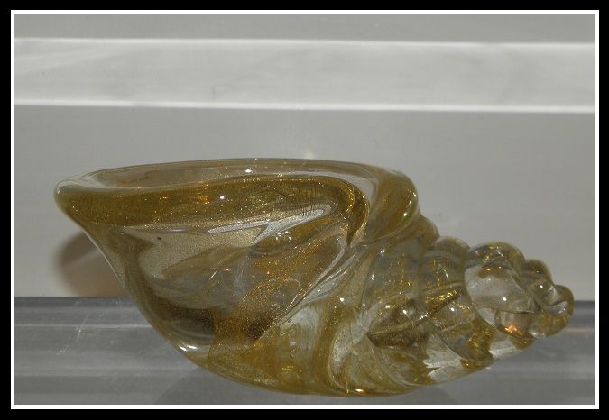 Vintage Barovier & Toso MuranoGold Italian Art Glass Seashell Bowl 