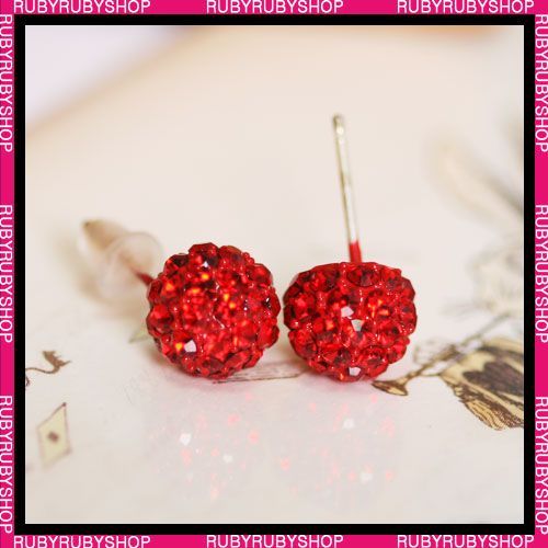 925 Silver Red Ball Earrings U/ SWAROVSKI Crystal E002  