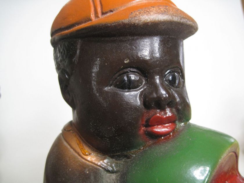 African Black Americana Chalkware Large Still Bank Boy with Watermelon 