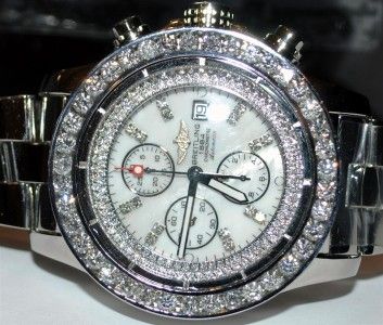 BREITLING DIAMOND WATCH 6CT DIAMOND BAZEL AEROMARIE SUPER AVENGER MENS 