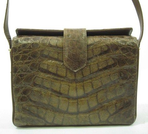 DESIGNER Brown Crocodile Square Shoulder Handbag  