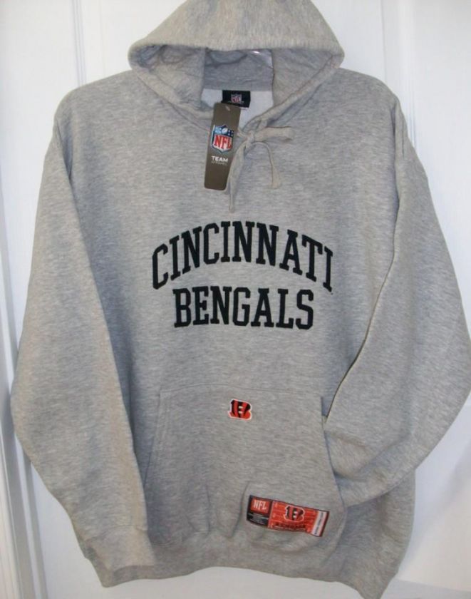 Cincinatti BENGALS Grey NFL HOODIE Patches SEWN 2XL NWT  