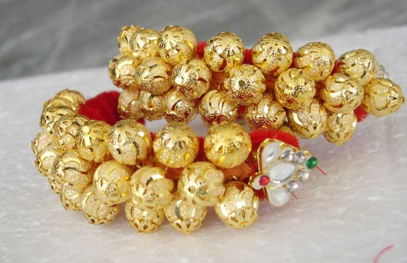 2PC SOUTH INDIAN DANCE JEWELLRY GOLD BEADS (Ghunghroo) KUNDAN BRACELET 