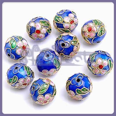 10 Beads for Earring 16mm Big Round Ball Blue Cloisonne  