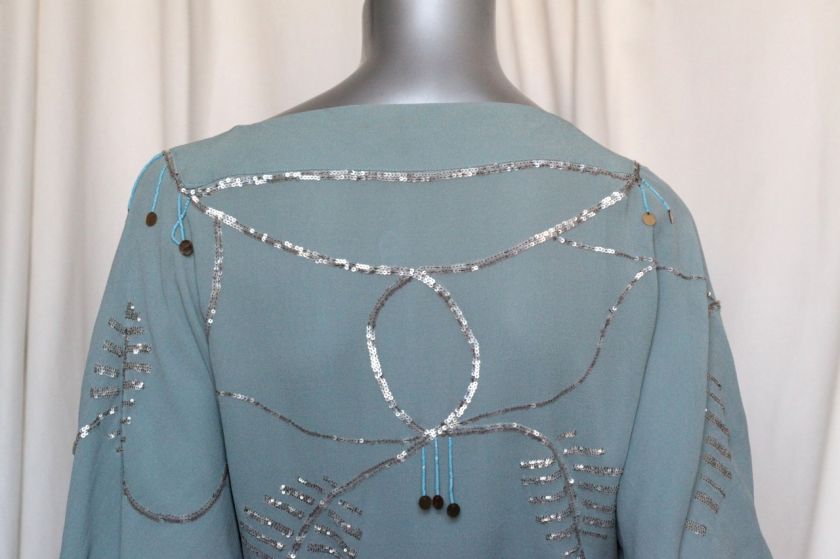 TEMPERLEY *SILK CREPE*Silver Sequin+Beaded Wrap Blouse Top+Angel 