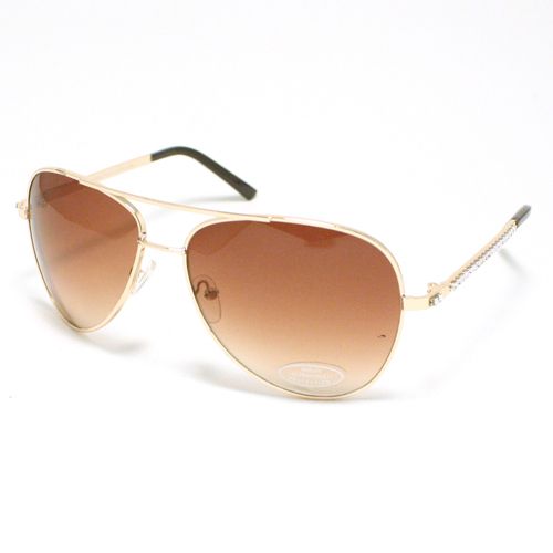 Womens Classic AVIATOR Sunglasses RHINESTONE GOLD/BROWN  