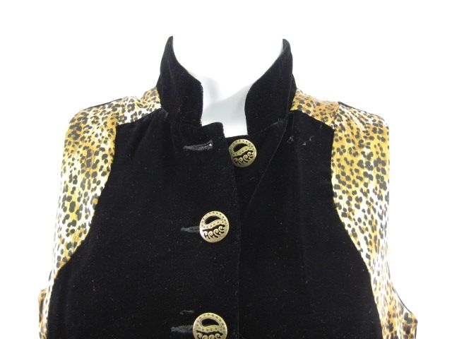 TAPP Black Velvet Leopard Print Vest Sz XS  