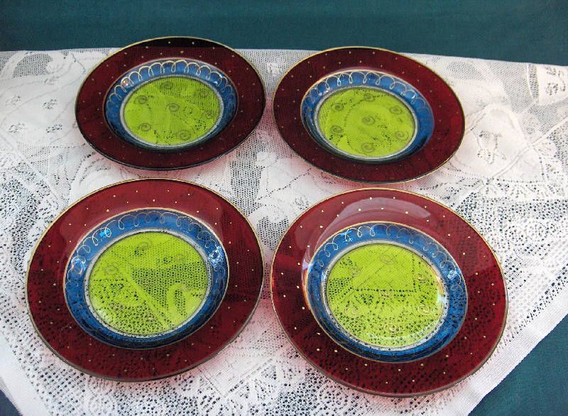 Blown Art Glass Plates Hand Painted, Holidays, Christmas, Festive