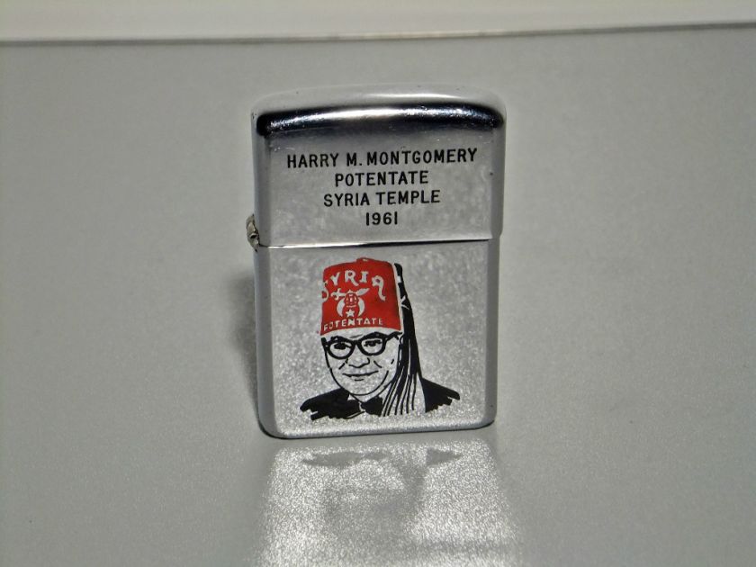 1960 Zippo Lighter 3 Panel Shriners Syria Temple Potentate Dated 1961 