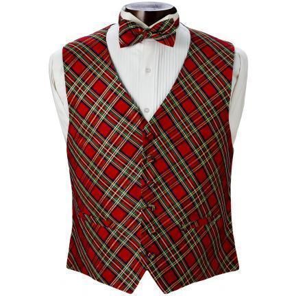 Christmas Plaid Tuxedo Vest and Bowtie  