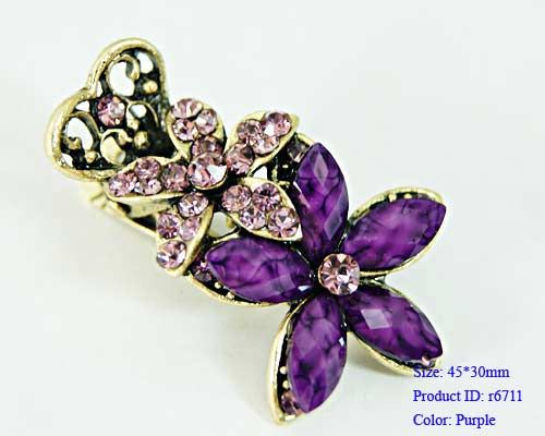   Crystal Flower Tibetan Silver Hairpin Barrette Clip Claw Jewelry