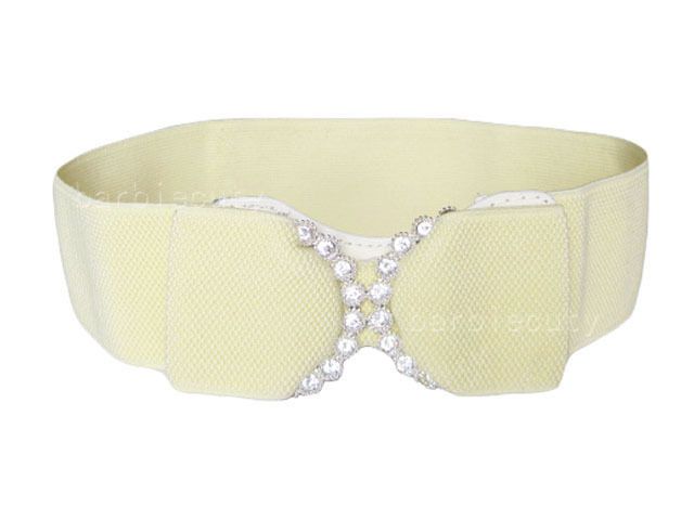 B206 Crystal Stretch Elastic Beige Belt XS S M 24 28  