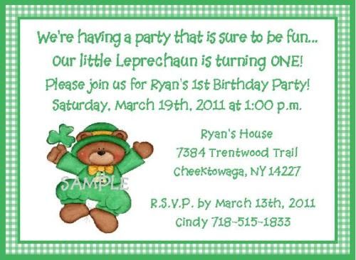 ST PATRICKS DAY LEPRECHAUN BIRTHDAY PARTY INVITATIONS  