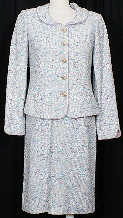 NWT ST. JOHN White Lavender Blue Boucle Dress Suit 6  