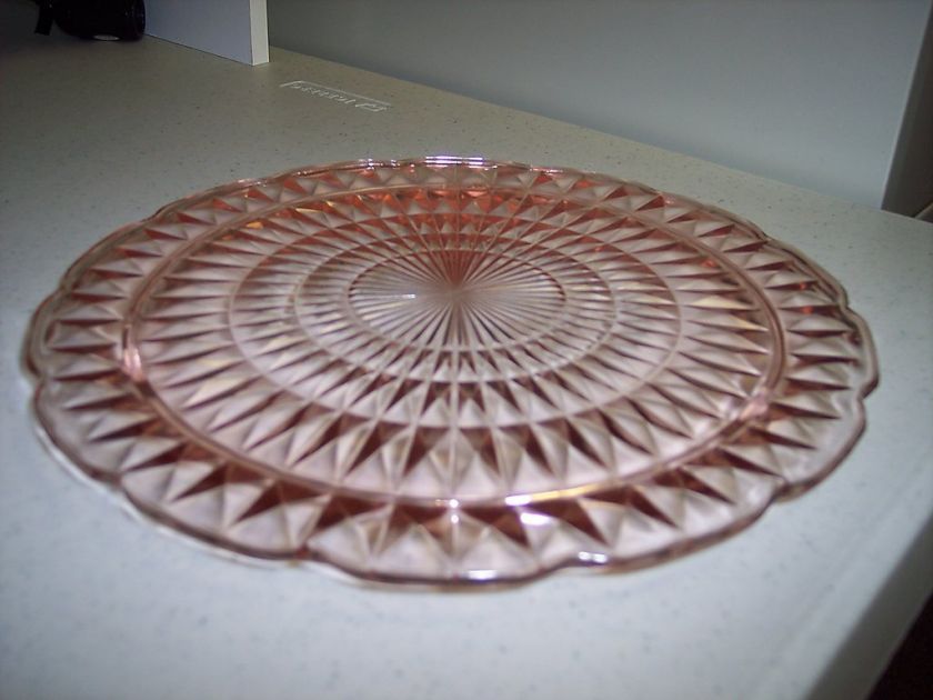 Jeannette Pink Windsor Cake Plate with Three Feet  