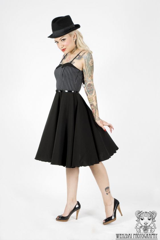 ROCK STEADY BLACK PINSTRIPE SWING FLARE DRESS S M L XL  