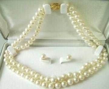 8MM Rare Salt Water Pearl Necklace Earring Set 1718  