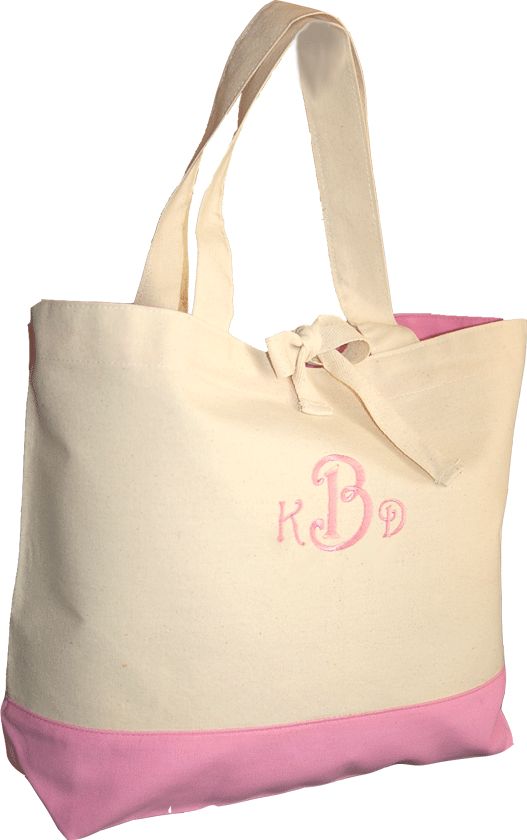 Canvas tote w/Tie Monogram Name PICK BAG & LETTERING  