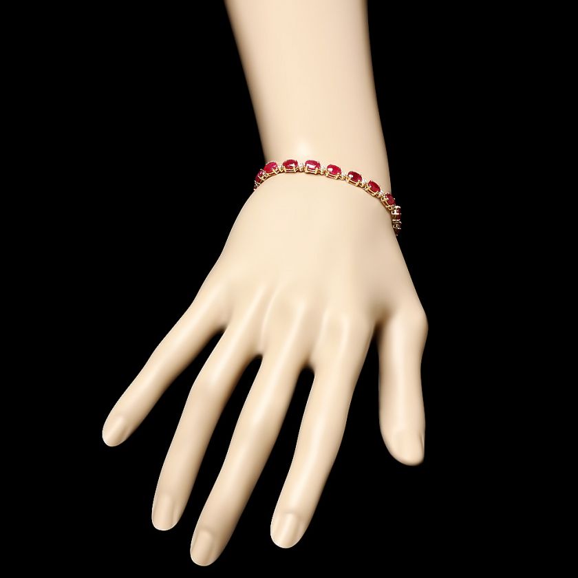 8500 CERTIFIED 14K YELLOW GOLD 13.00CT RUBY 0.55CT DIAMOND BRACELET 