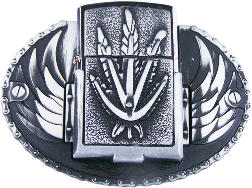 Silver Weed Marijuana Leaf Wings Belt Buckle Lighter  