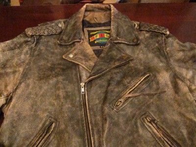 Vtg 70s Putnam Leather Gold Mens Distressed Belted Biker Motorcycle 