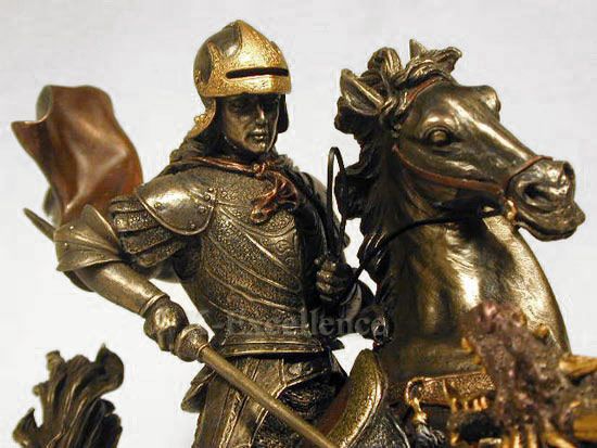 ST GEORGE SLAYING THE DRAGON Statue Sculpture Christian Patron Saint 