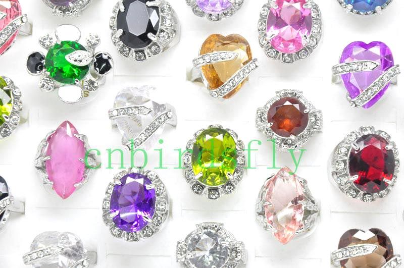 wholesale lots 25pcs Multicolored CZ Silver rings ring  