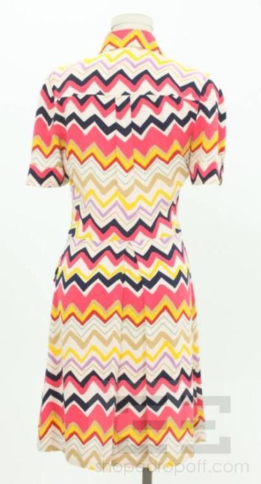   Von Furstenberg Multi Color Zig Zag Silk Shirt Dress Size 6  