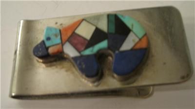 Inlaid, multi gem, bear money clip by Zuni artist DB  