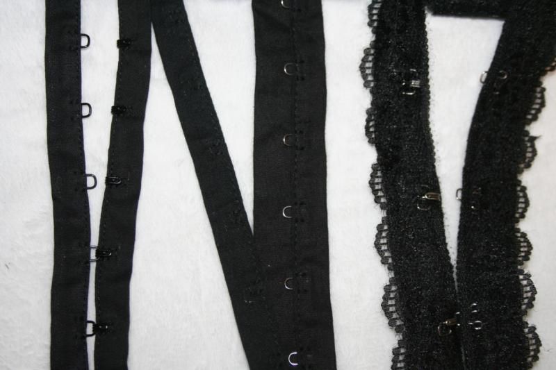 BLACK Cotton RAYON Lace Gingham Hook Eye Snap Tape  