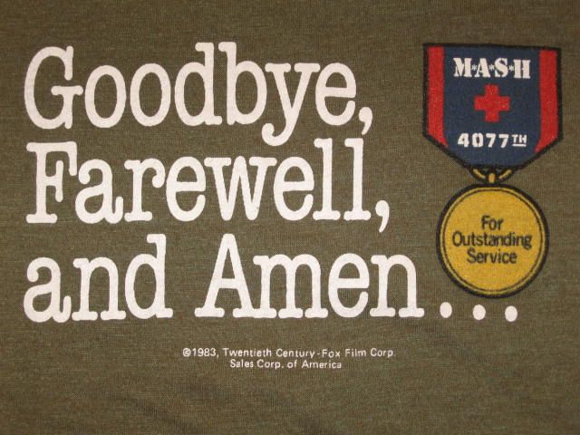   80s MASH 4077TH ARMY GOODBYE FAREWELL AMEN T Shirt XS tv series finale