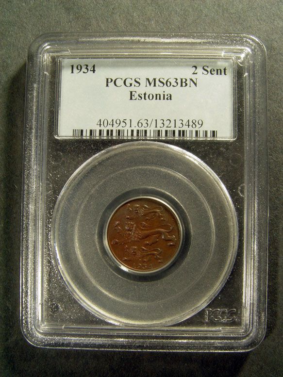 1934 ESTONIA 2 SENT PCGS MS63 BN  