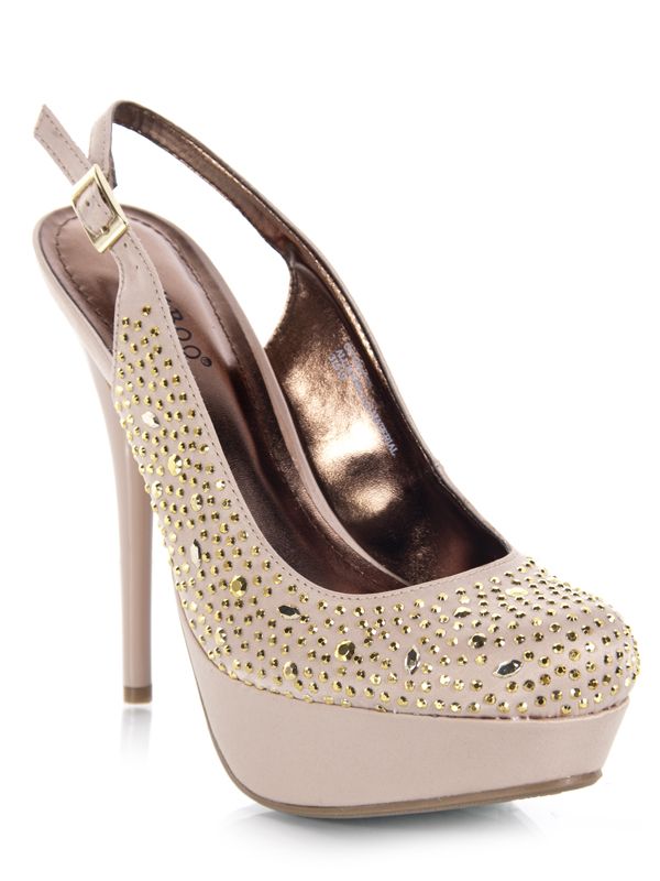 BAMBOO Women Studded Slingback Platform High Heel Stiletto Pump Beige 