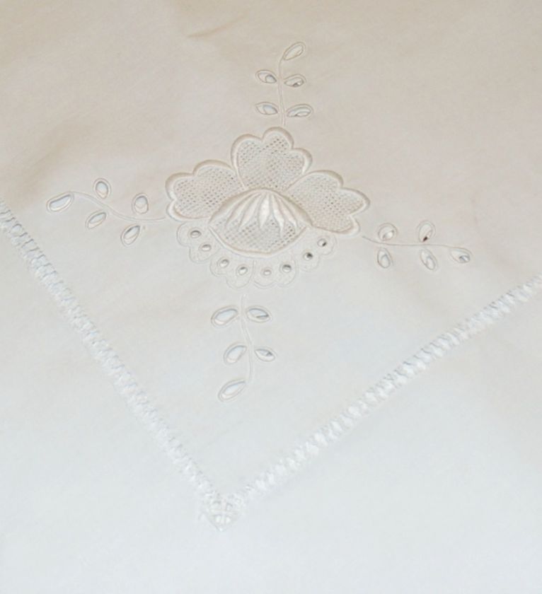 Embroidered Antique Linen Madeira Tablecloth   90long  