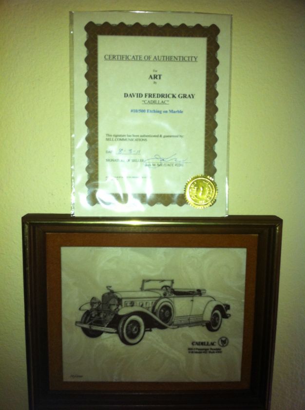 1931 Cadillac Etching Marble David Fredrick Gray COA  