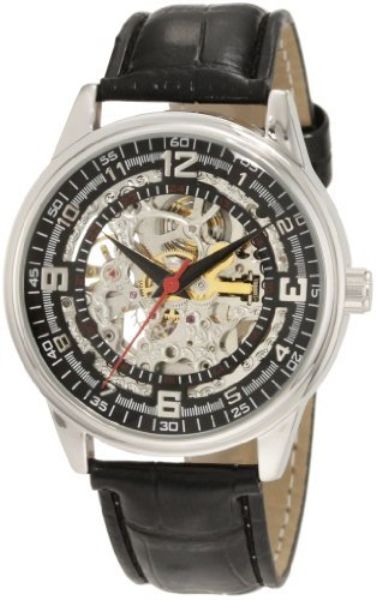 Akribos XXIV Mens AK410SS Saturnos Skeleton Automatic Leather Strap 