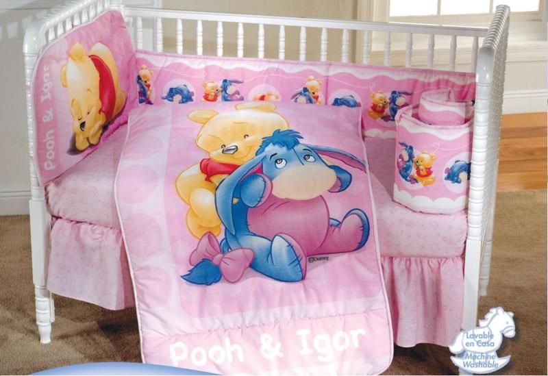 NW Baby Winnie The Pooh Pink Crib Quilt Bedding Set 5p  