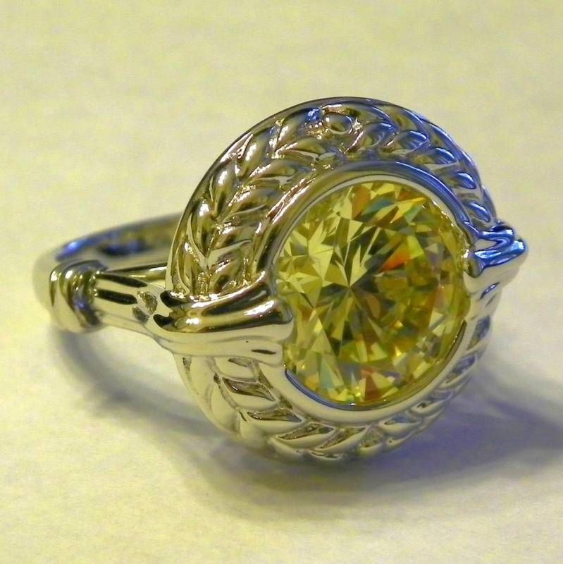 *** SILVER DESIGNER CANARY DIAMONIQUE RING *** 6, 7  