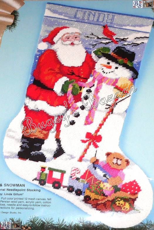   SNOWMAN w Toys Stocking Needlepoint Christmas Kit  Linda Gillum  