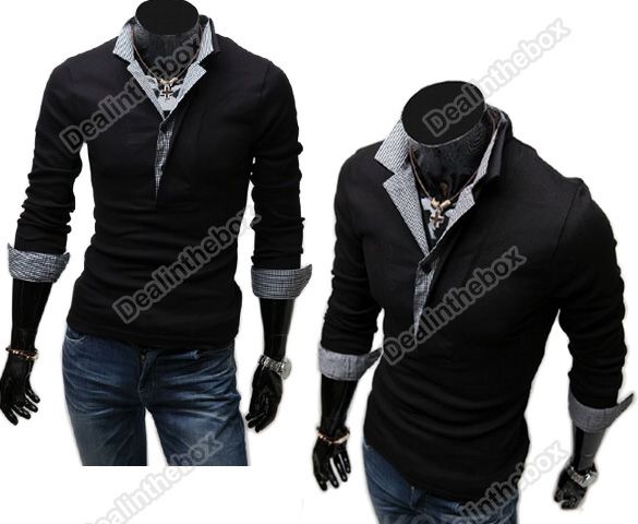 Muscle Men Casual Slim Fit Long sleeve T Shirts Polo shirts 