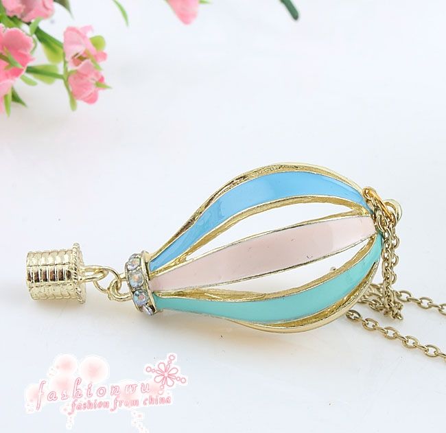   Hollow Stylish Colorful Hot Air Balloon Golden Long Necklace  